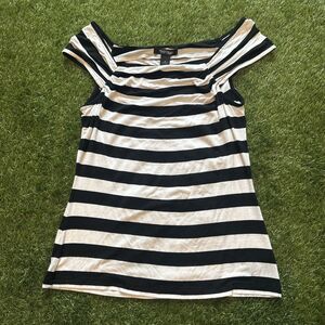 NWT White House Black Market Woman’s Medium OTS BB Black Striped Top $68 MSRP